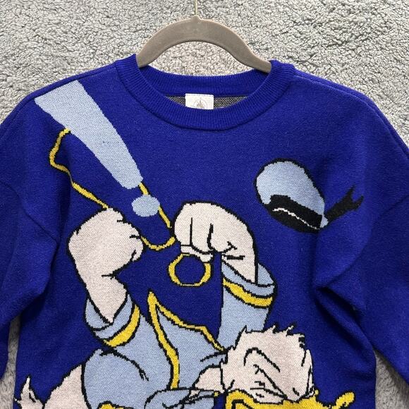 Disney Donald Duck Small Pullover Knit Sweater Crew Neck Large Donald Print Fun - Picture 5 of 10